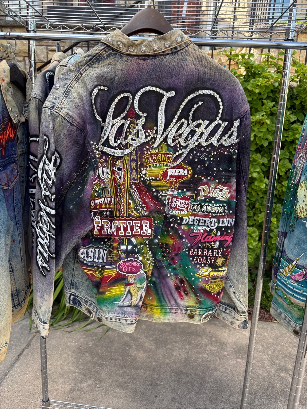 Vintage Tony Alamo 1987 LAS VEGAS Denim Painted Jacket Single Chest Pocket Large